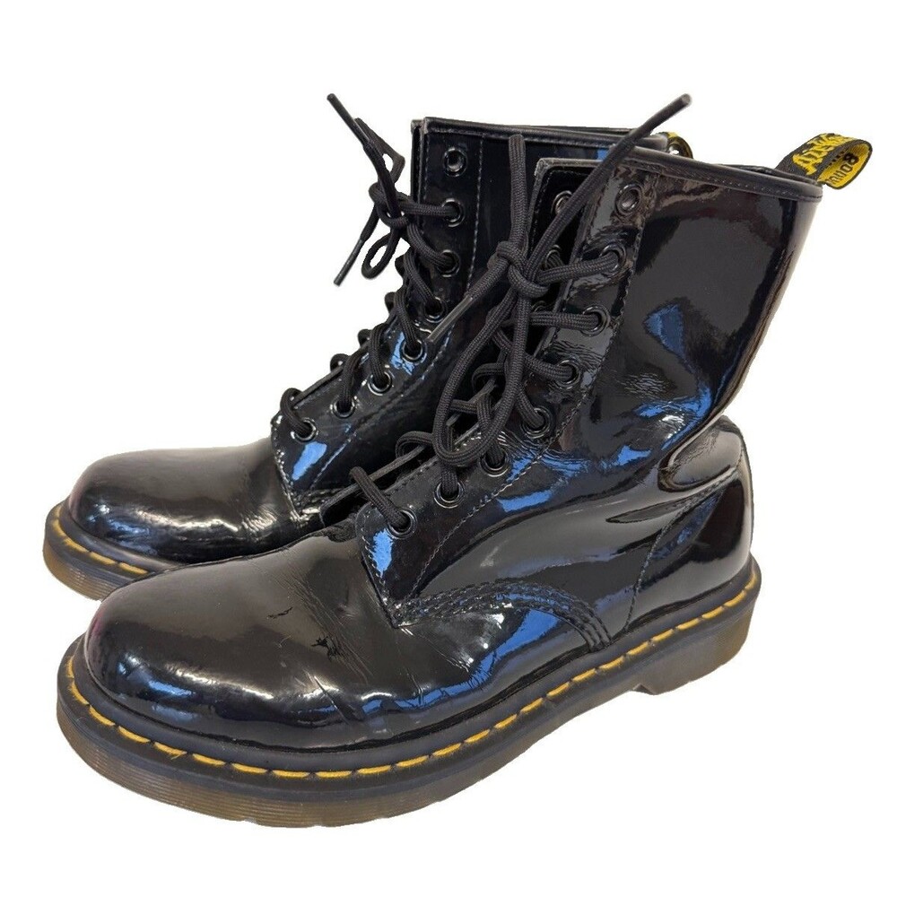 Dr. Martens 1460 Black Patent Leather 8 Hole Lace-Up Unisex Boots Shoes Size 9